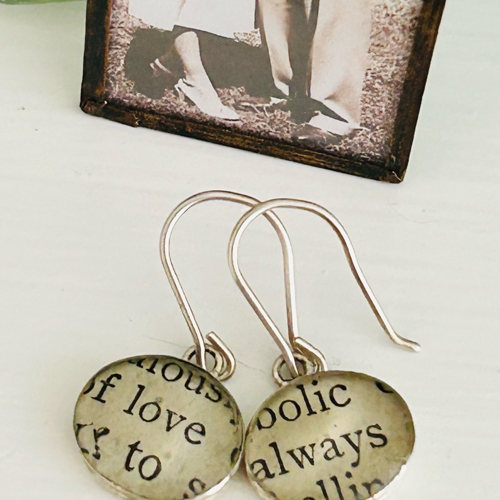 Sterling Silver Antique Text Earrings